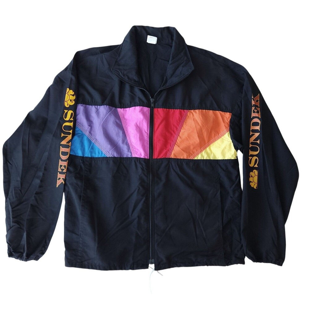 VTG 90s Sundek Colorblock Windbreaker Jacket Rare Sales Sample Rainbow Black M